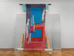 Tomashi Jackson "Apartheid Blues II (Old Texas Courtroom)", 2015 Mixed media on gauze, canvas, wood and installation board 121 x 151 x 38-1/2 inches