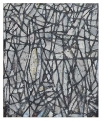 Zachary Armstrong, "2-1-20 White black lines", 2020, encaustic and oil on linen, 24 inches by 20 inches