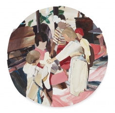 Jaclyn Conley  "Christmas Pageant", 2019  Oil on panel collage  20" Diameter