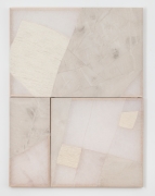 Martha Tuttle, "Untitled", 2019, wool, linen, graphite, pigment, quartz, 62 x 46 x 2 inches (158 x 117 x 5 cm).
