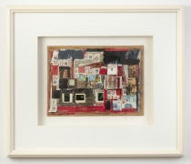 Noah Purifoy, "Piece of the Action I (White Frame)", 1995, mixed media collage, 25-1/4 inches by 29-1/2 inches by 2-1/2 inches