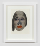 A framed work on paper by February James titled "What's the matter with you?" made in 2021 depicting a figure's face.