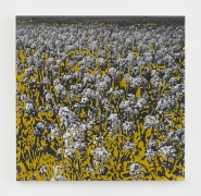 Berend Strik, "Yellow Garden", 2017, stitched c-print on tyvek, 20 inches by 20 inches.