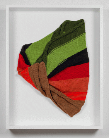 Tomashi Jackson "Color Study in 3 Reds, 2 Blacks, 2 Greens", 2016 Acrylic yarn 28 x 19 inches