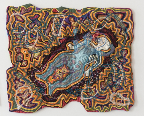 Joyce Scott, "Happy Holocaust IV", 1986, fabric, embroidery, thread, beads, 15 1/2 x 18 3/4 inches ​(39 x 48 cm)