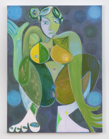 Antone Könst, "Juggling (green)", 2019, oil on canvas, 48 inches by 36 inches