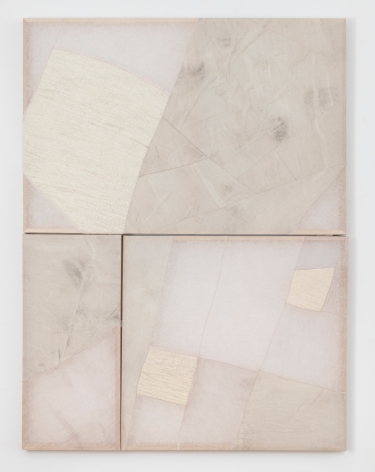 Martha Tuttle, "Untitled", 2019, wool, linen, graphite, pigment, quartz, 62 x 46 x 2 inches (158 x 117 x 5 cm).