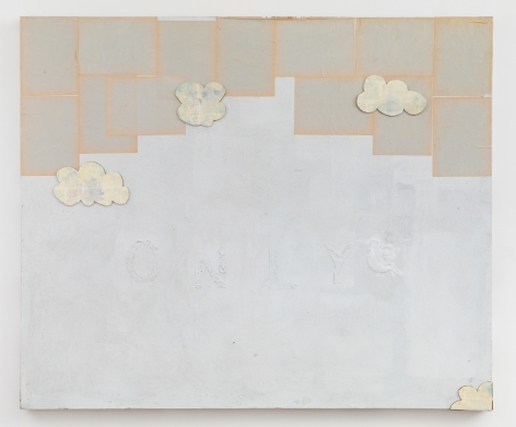 Brenna Youngblood, "ONLY", 2017, acrylic, found paper, wallpaper, cardboard on canvas, 60 x 72 inches (152 x 183 cm).