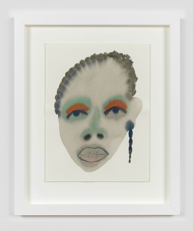 A framed work on paper by February James titled "A heart full of broken promises" made in 2021 depicting a figure's face.