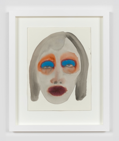 February James work on paper titled "Walk, don't run" made in 2021. It is a watercolor and ink on paper work depicting a woman's face.