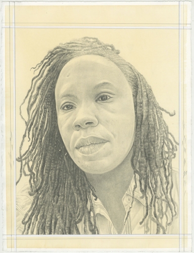 Portrait of Tomashi Jackson, pencil on paper by Phong H. Bui.