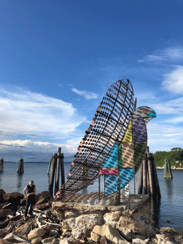 Antone Könst sculpture "Love Dove" installed on Fishers Island, New York. 